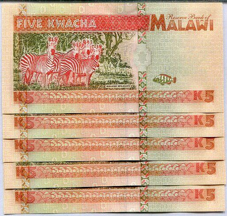 Malawi 5 Kwacha 1995 P 30 UNC Lot 5 Pcs