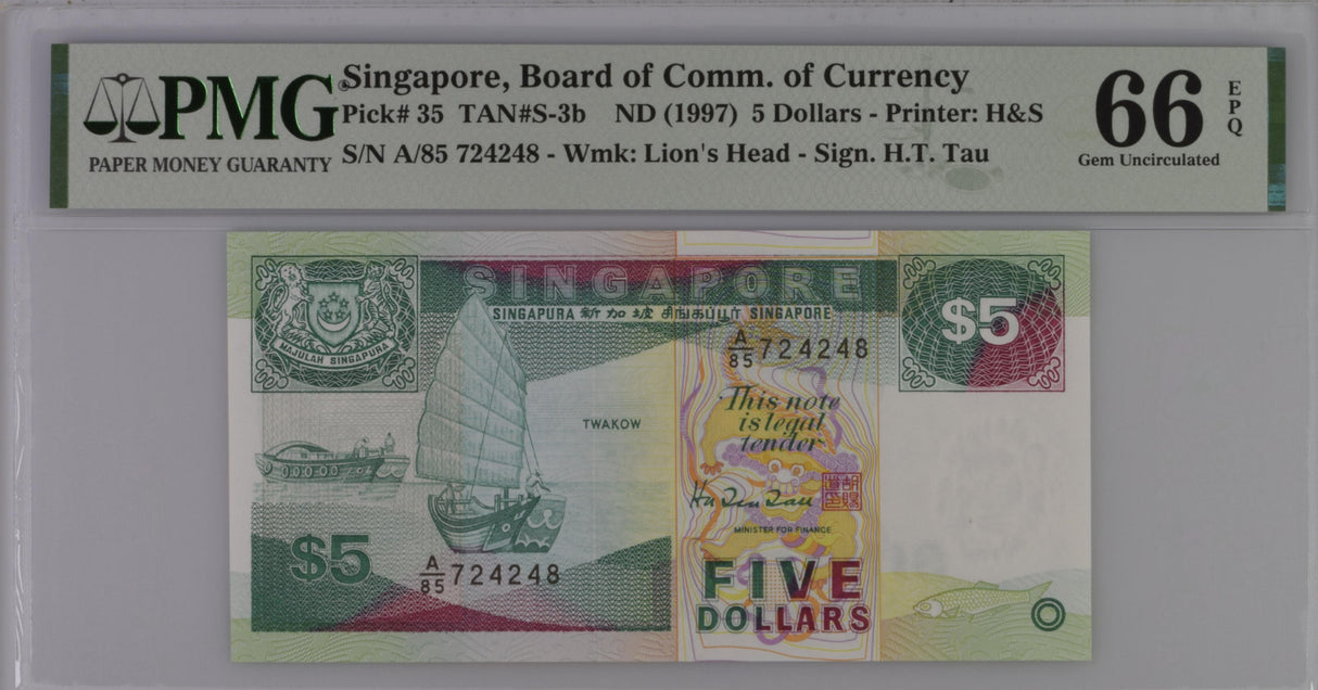Singapore 5 Dollars ND 1997 P 35 Gem UNC PMG 66 EPQ