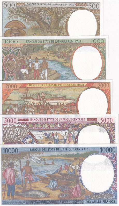 Central African Gabon Set 5 UNC 500 -10000 Francs Random Date P 401L - P 405L