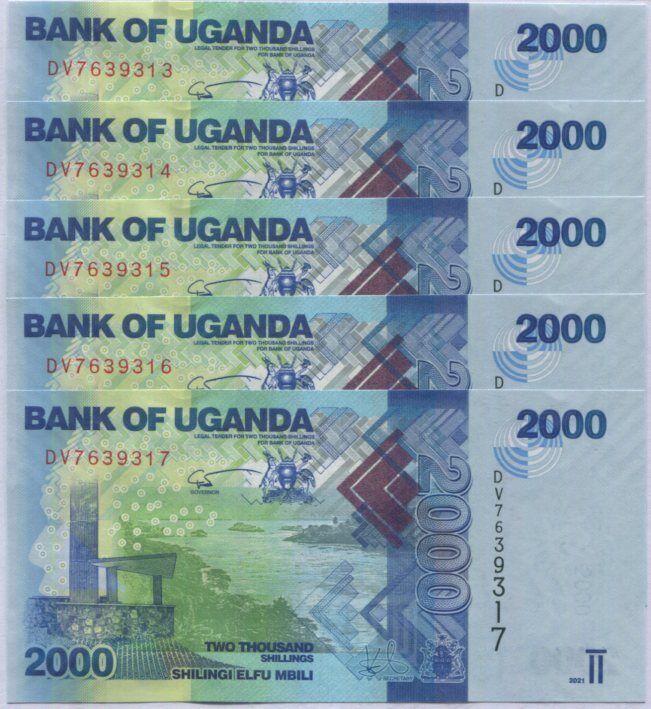 Uganda 2000 Shillings 2021 P 50 UNC LOT 5 PCS