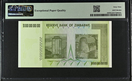 Zimbabwe 10 Trillion Dollars 2008 P 88 Superb Gem UNC PMG 69 EPQ