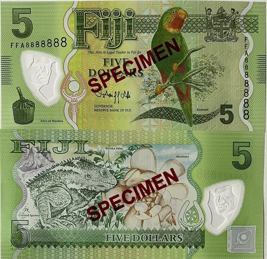 Fiji 5 Dollars New sign 2023 P 115 Polymer Specimen UNC