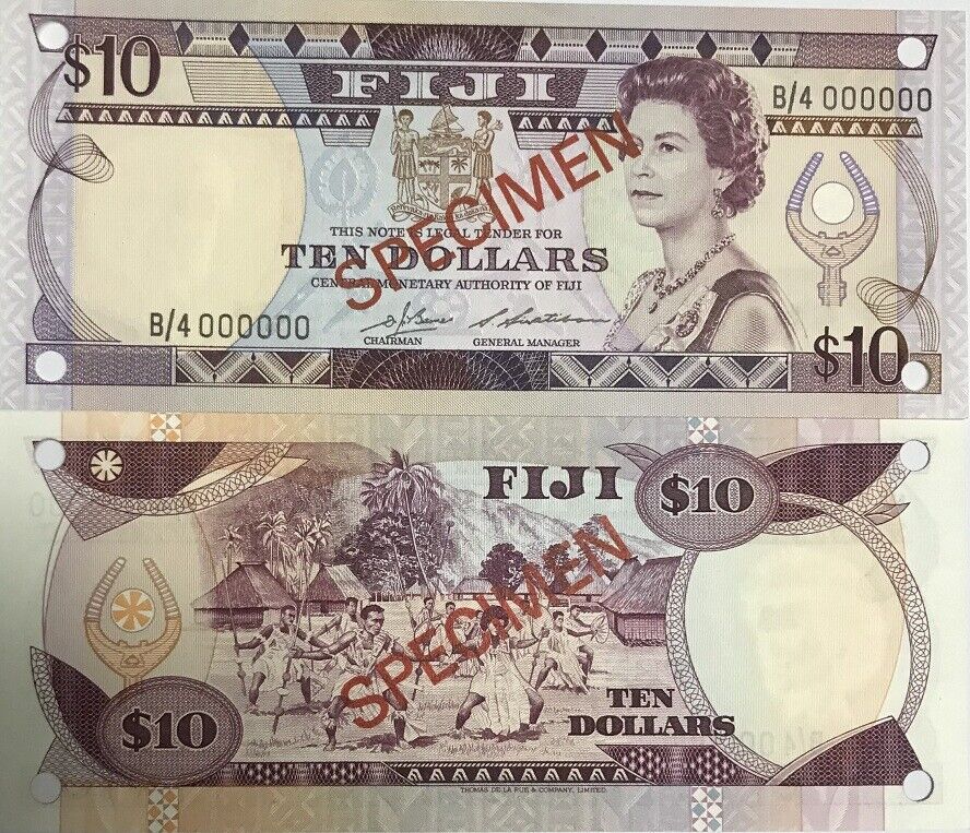 Fiji 10 Dollars ND 1986 P 84s SPECIMEN UNC