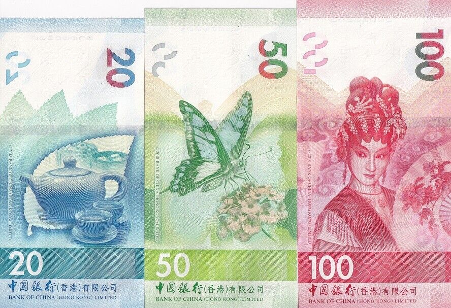 Hong Kong Set 3 Pcs 20 50 100 Dollars Mixed Years BOC P 348 349 350 UNC
