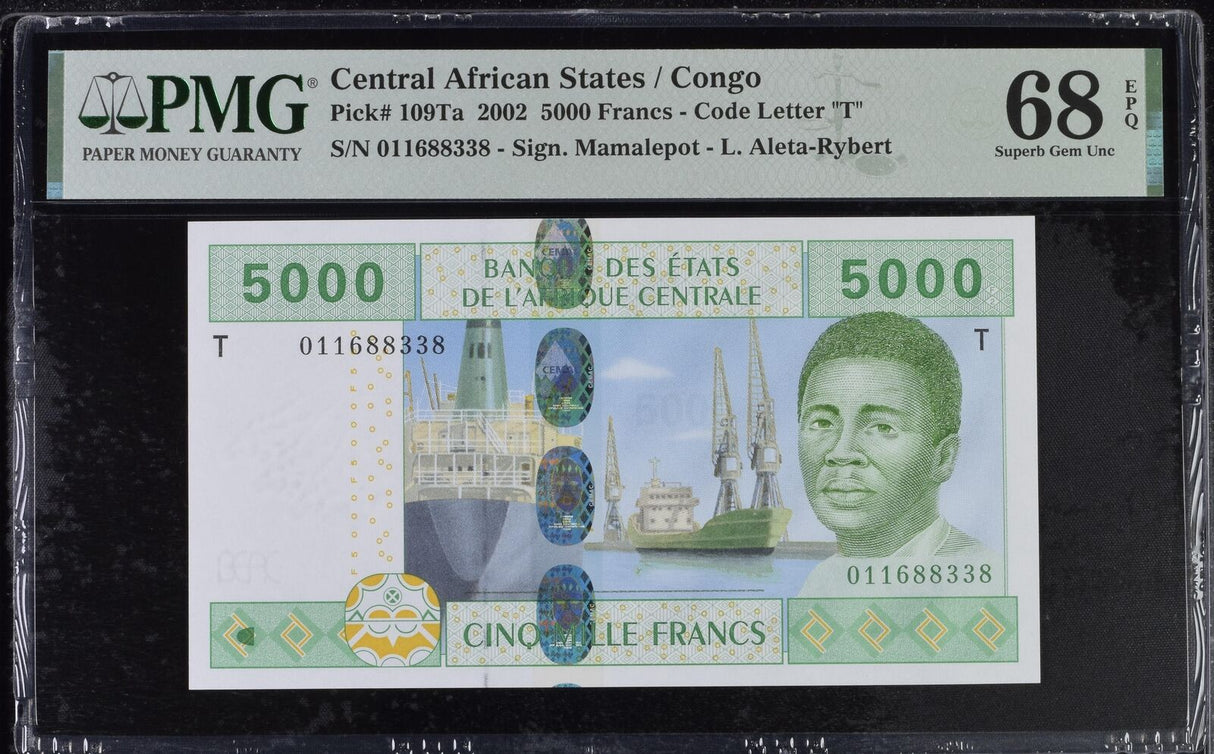 Central African States CONGO 5000 FR. 2002 P 109Ta Superb Gem UNC PMG 68 EPQ TOP