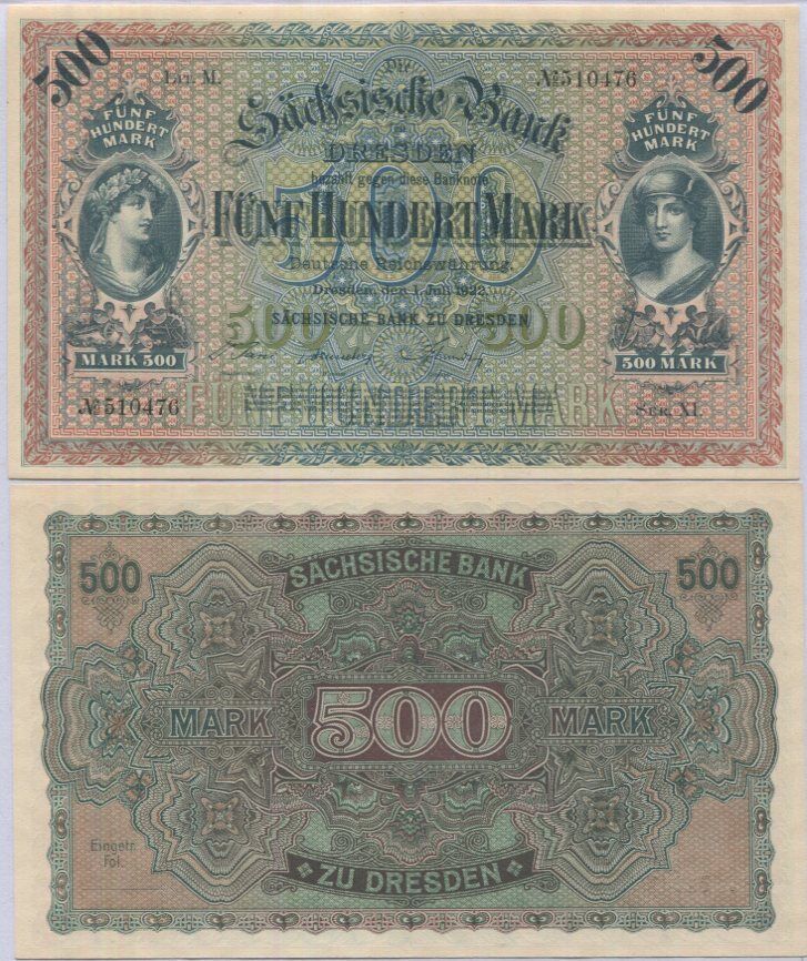 Germany Sachsen 500 Mark 1922 P S954 AUnc