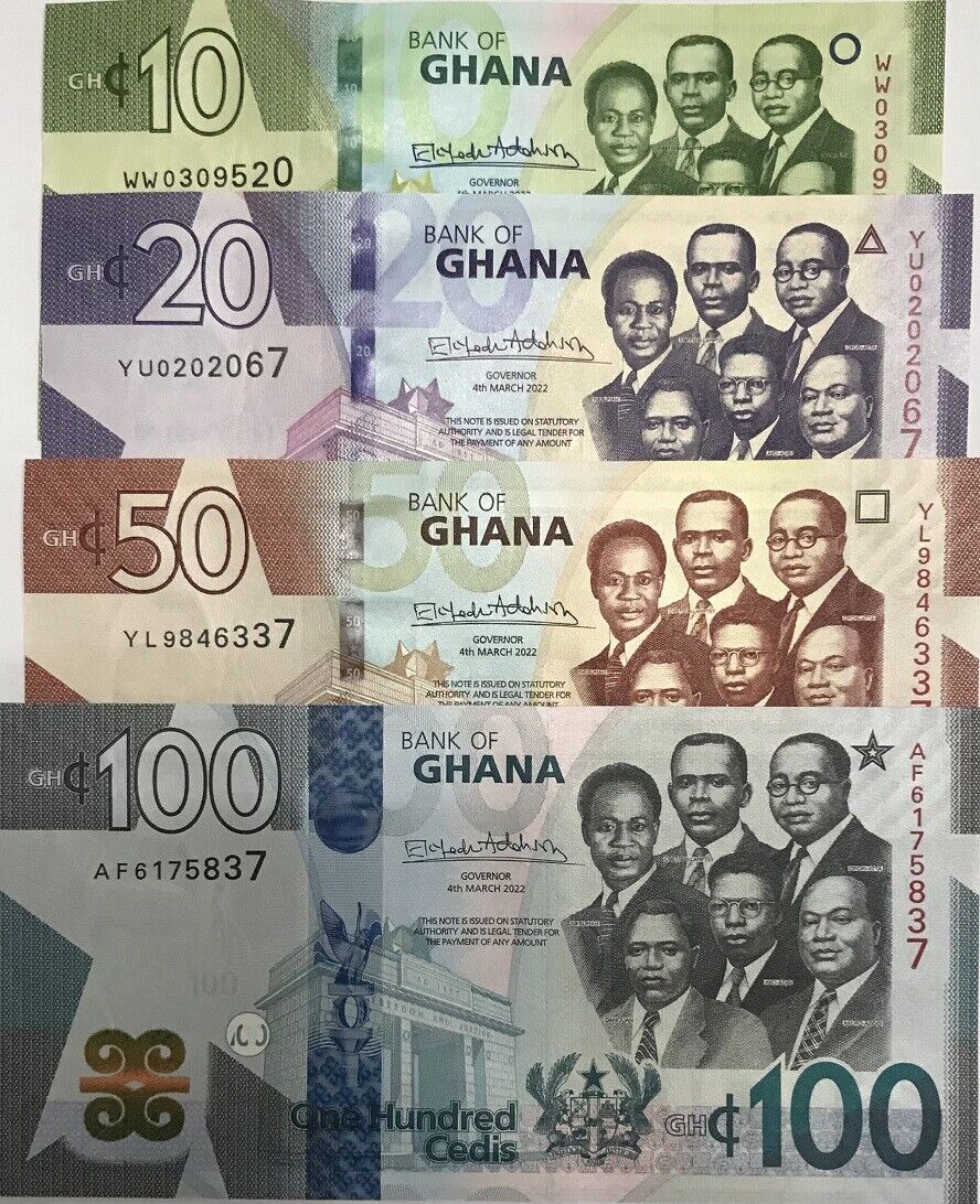 Ghana Set 4 Pcs 10 20 50 100 CEDIS 2022 P 47 P 48 P 49 P 50 UNC