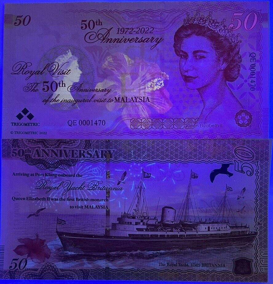 Malaysia Test Note Inaugural Visit Queen Elizabeth II Royal Yacht 1972-2022 50th