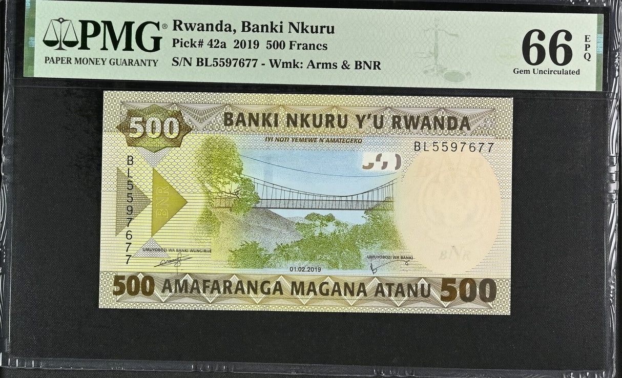 Rwanda 500 Francs 2019 P 42 a Gem UNC PMG 66 EPQ