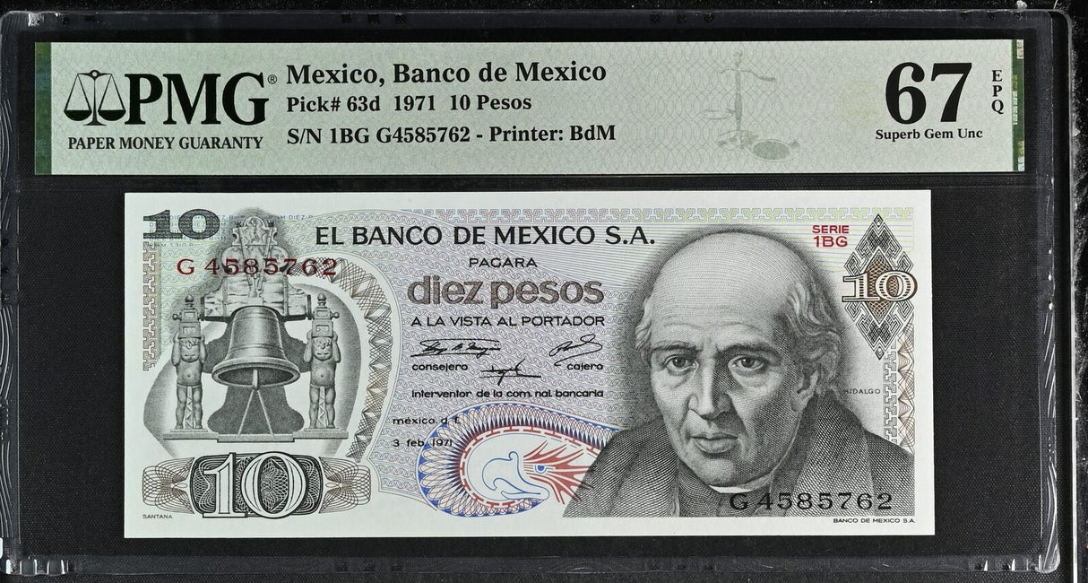 Mexico 10 Pesos 1971 P 63 d Superb Gem UNC PMG 67 EPQ TOP POP