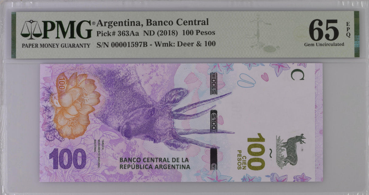 Argentina 100 Pesos ND 2018 P 363Aa GEM UNC PMG 65 EPQ