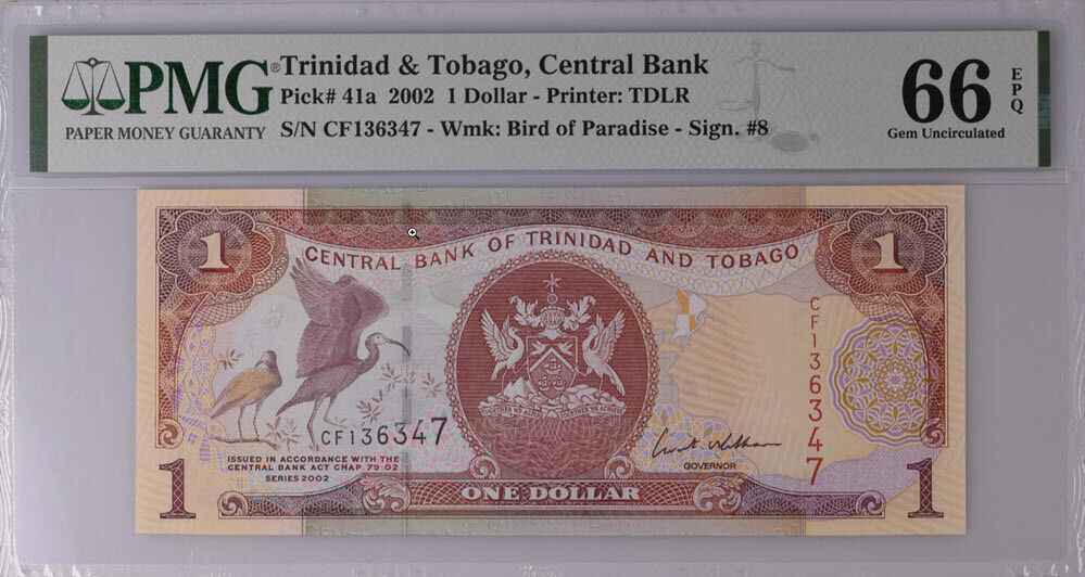 Trinidad & Tobago 1 Dollar 2002 P 41 a Gem UNC PMG 66 EPQ