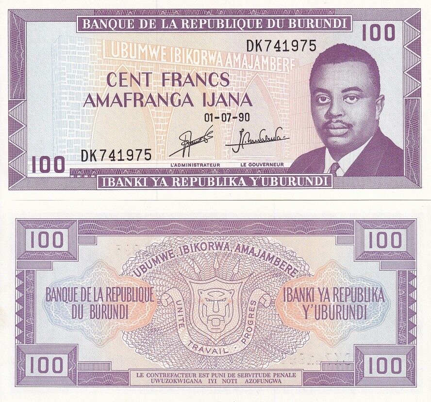 Burundi 100 Francs 1990 P 29 UNC
