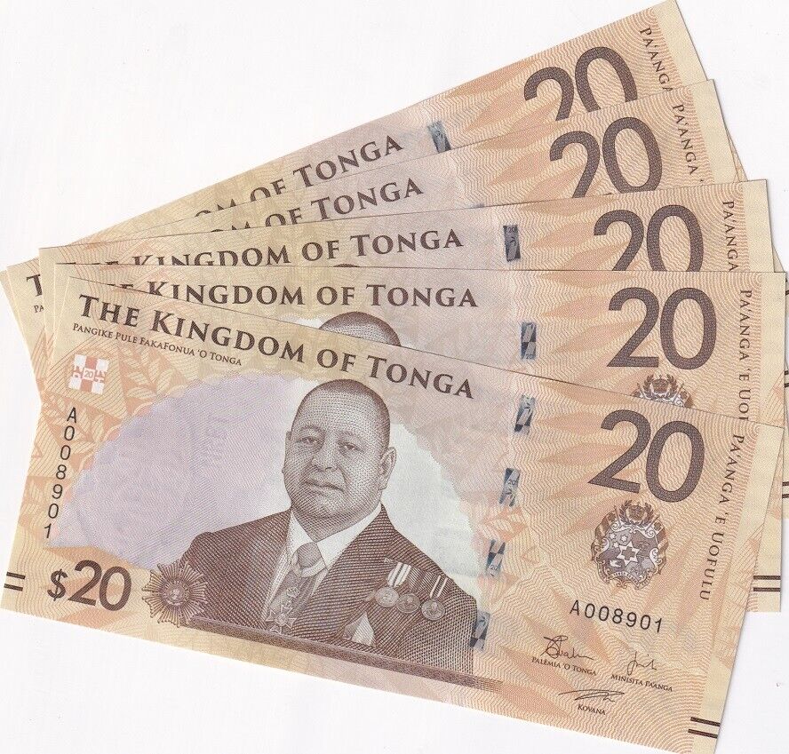 Tonga 20 Pananga 2023 2024 P 52 UNC LOT 5 PCS
