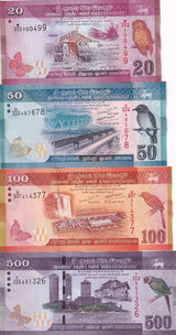 Sri Lanka Set 4 UNC 20 50 100 500 Rupees 2020-2021 P 123 124 125 P 126 UNC