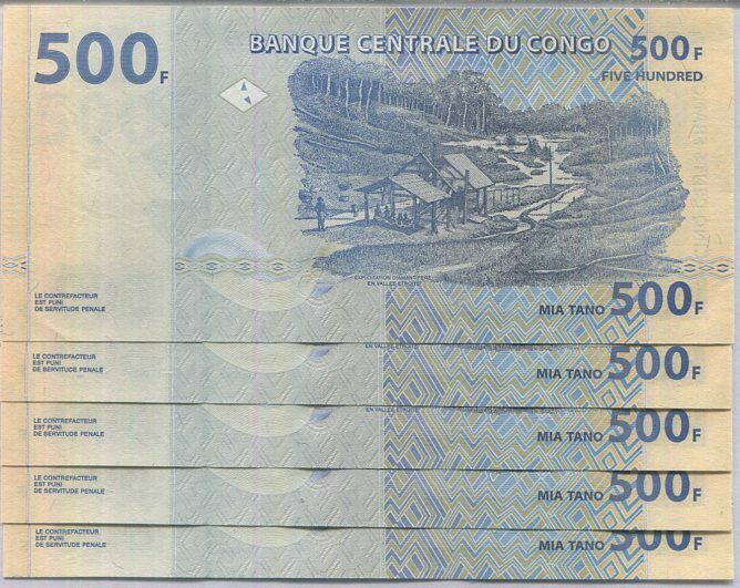 Congo 500 Francs 2020 P NEW Crane Currency UNC LOT 5 PCS
