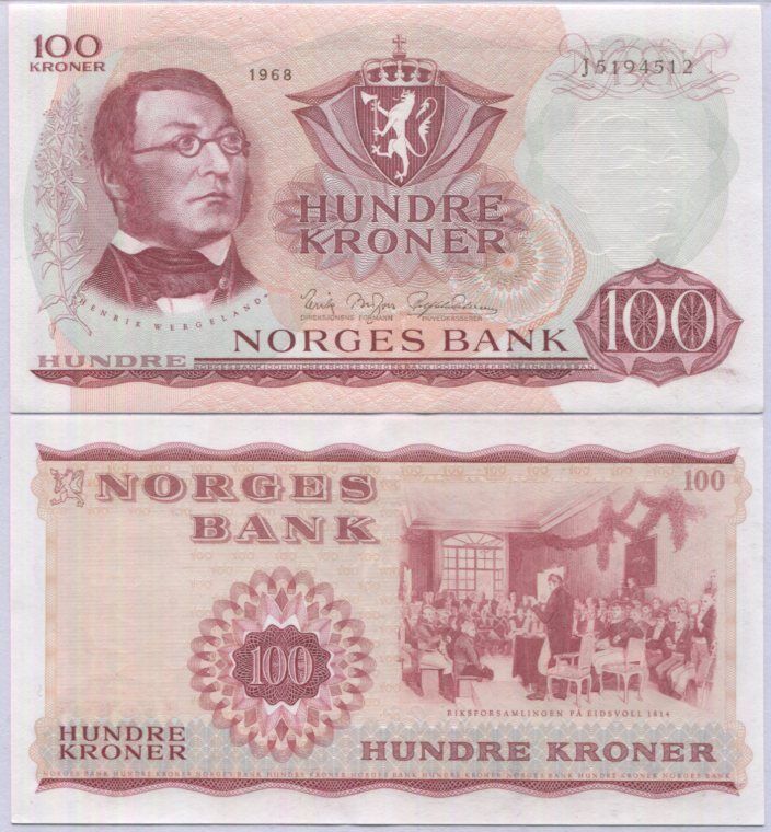 Norway 100 Kroner 1968 P 38 b AU-UNC