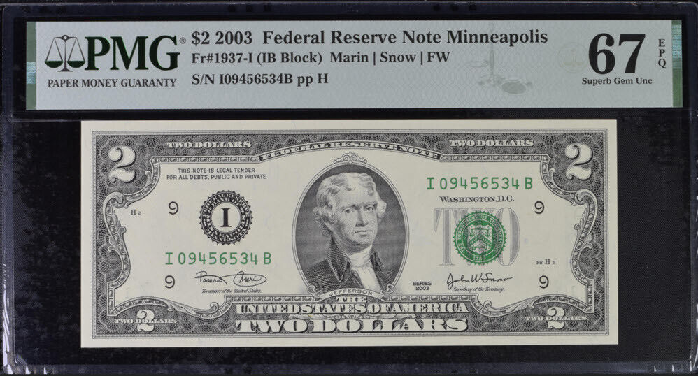 United States 2 Dollar USA 2003 P 516 Minneapolis Superb Gem UNC PMG 67 EPQ