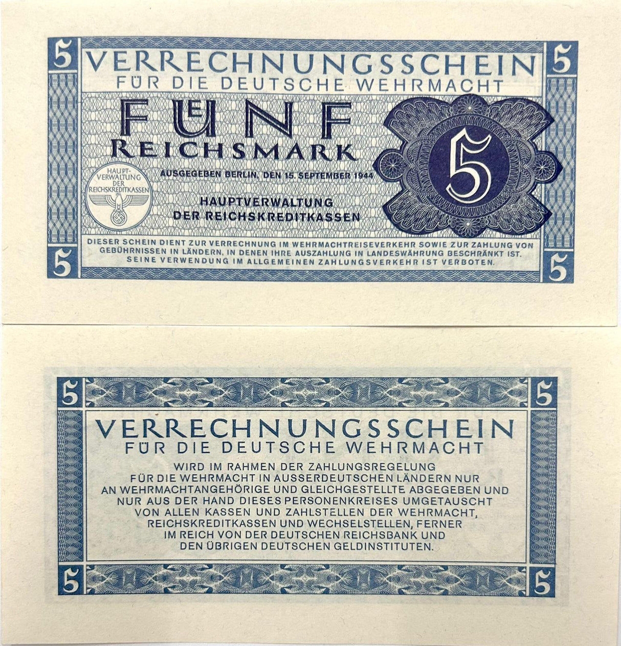 Germany 5 Reichsmark 1944 P M39 UNC