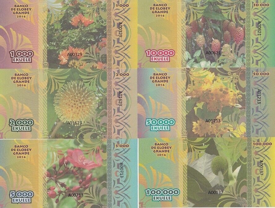 Elobey Grande Set 6 1000 2000 5000 10000 50000 100000 Ekuele 2016 Bird Fantasy