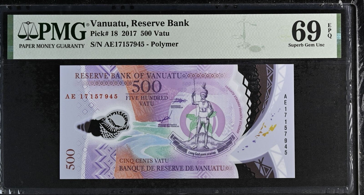 Vanuatu 500 VATU 2017 P 18 POLYMER SUPERB GEM UNC PMG 69 EPQ