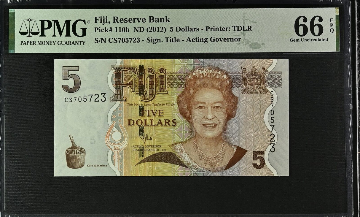 Fiji 5 Dollars ND 2012 P 110 b Gem UNC PMG 66 EPQ
