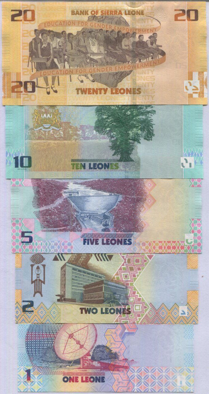 Sierra Leone Set 5 AU 1 2 5 10 20 Leones 2022 P New Design (CUT ZERO) AUnc