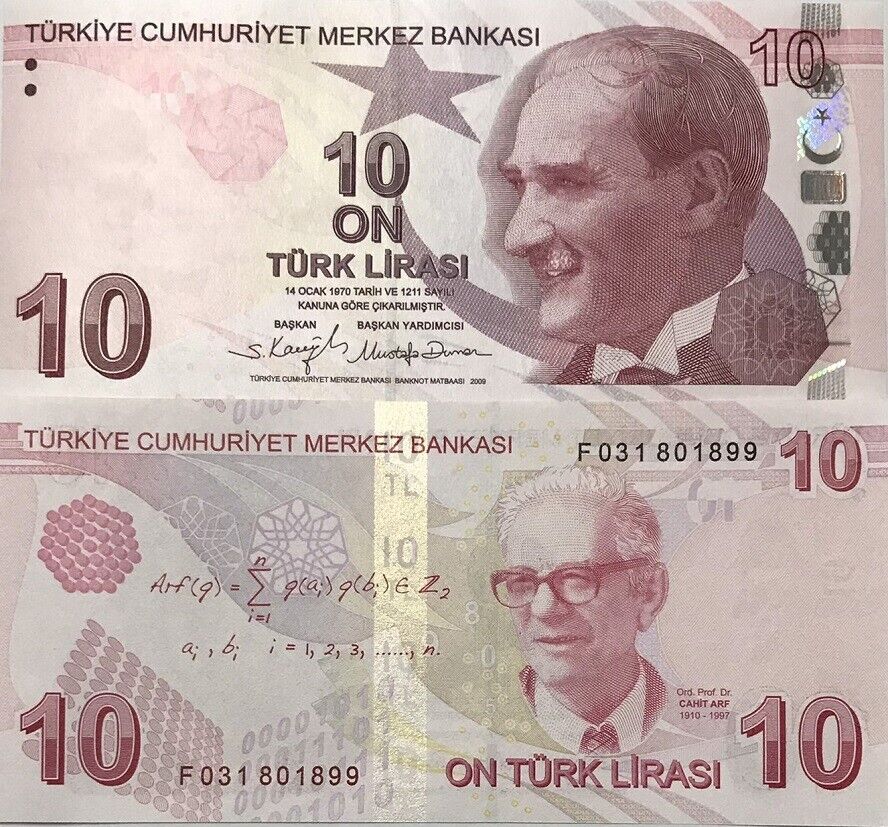 Turkey 10 Lira 2009/2022 P 223 Prefix F UNC