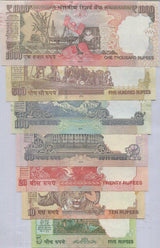 India set 7 UNC 5 10 20 50 100 500 1000 Rupees P 88A 102 103 104 105 106 107