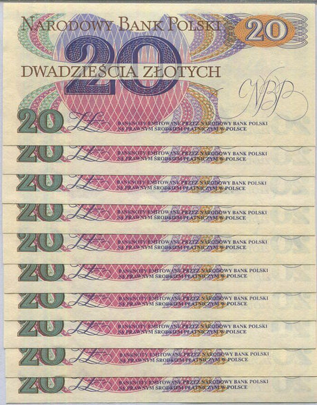 Poland 20 Zlotych 1-6-1982 P 149 UNC LOT 10 PCS AUnc