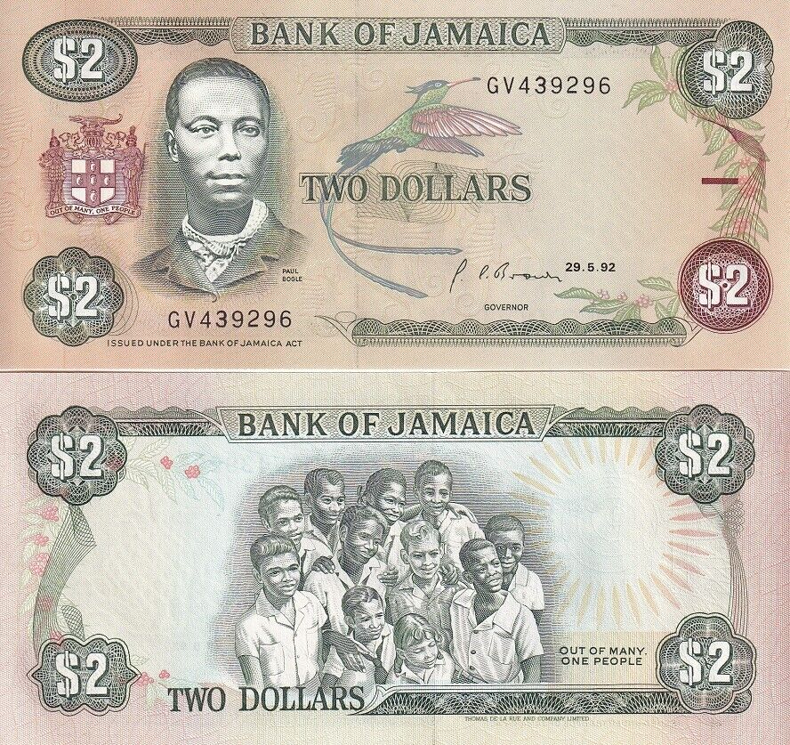 Jamaica 2 Dollars 1992 P 69 d UNC