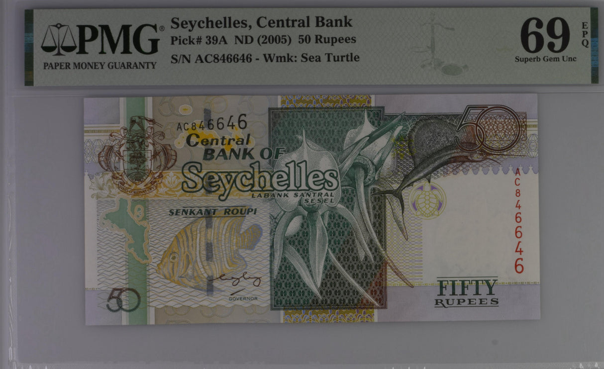 Seychelles 50 Rupees ND 2005 P 39A Superb Gem UNC PMG 69 EPQ Top Pop