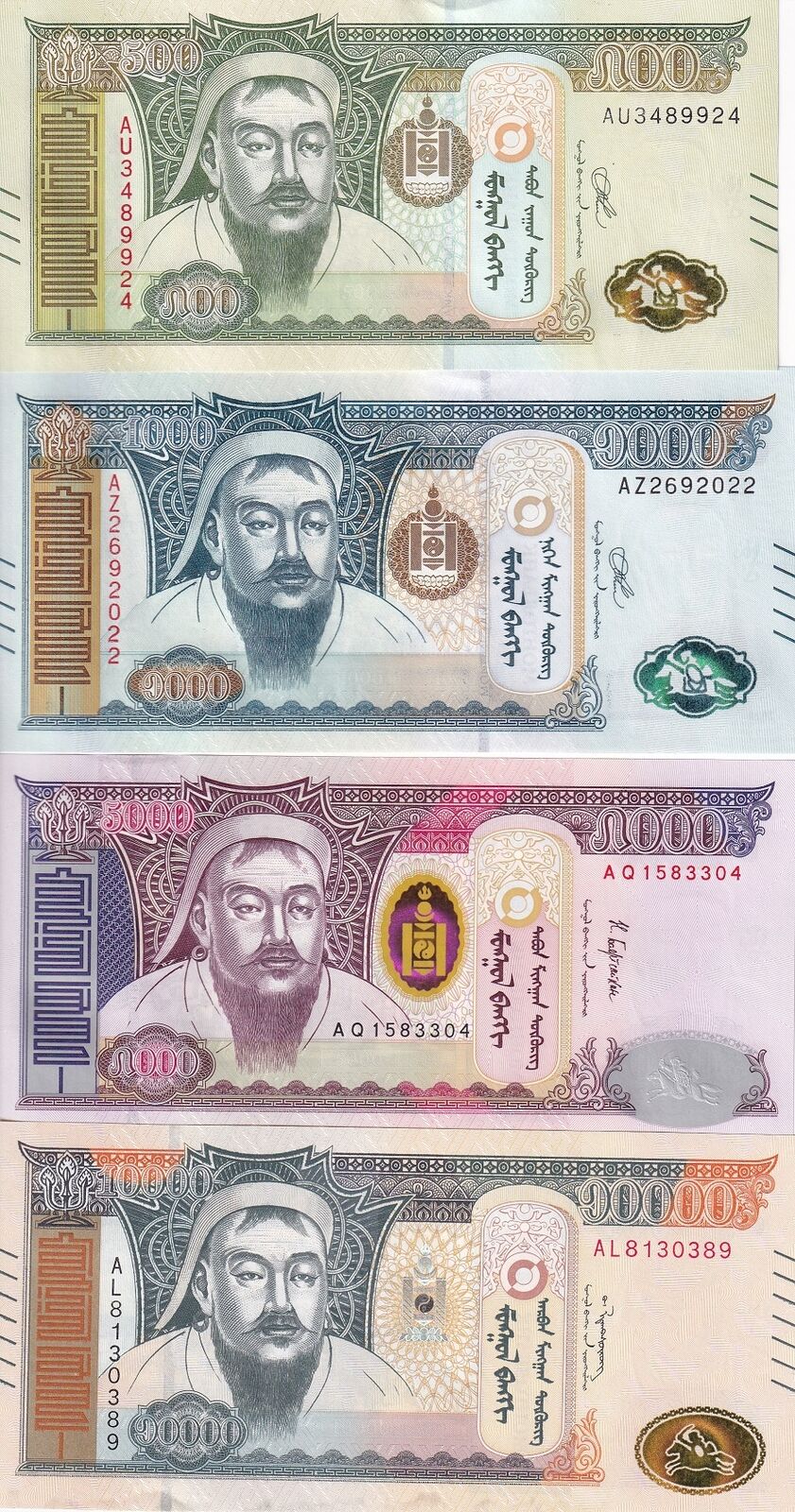 Mongolia SET 4 PCS 500 1000 5000 10000 TUGRIK 2013-2021 P 68 P 74 P 75 P 77 UNC