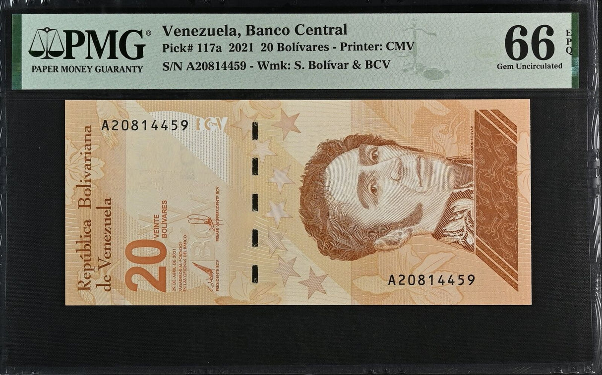 Venezuela 20 Bolivares 2021 P 117 a Gem UNC PMG 66 EPQ