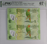 Fiji 5 Dollars ND 2013 P 115 a1 Polymer UNCUT Superb Gem UNC PMG 67 EPQ Top Pop