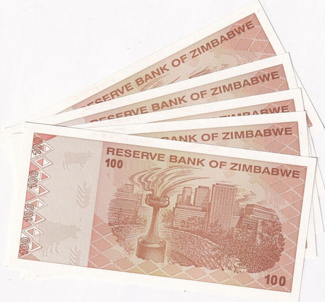 Zimbabwe 100 Dollars 2009 P 97 UNC LOT 5 PCS