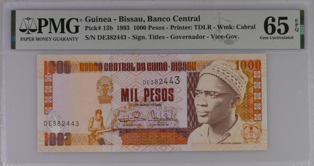 Guinea Bissau 1000 Pesos 1993 P 13 b Gem UNC PMG 65 EPQ