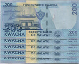 Malawi 200 Kwacha 2016 P 60 c UNC LOT 5 PCS