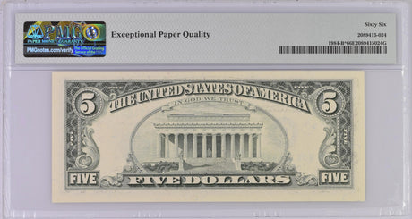 United States 5 Dollars USA 1995 P 498 B* Replacement NewYork GEM UNC PMG 66 EPQ