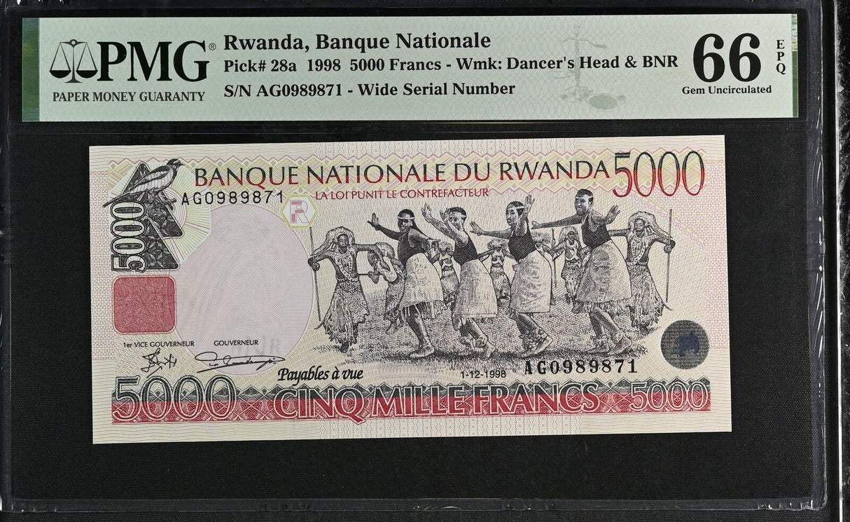 Rwanda 5000 Francs 1998 P 28 a Gem UNC PMG 66 EPQ