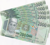 Guinea 2000 Francs 2022 P 48A UNC LOT 5 PCS