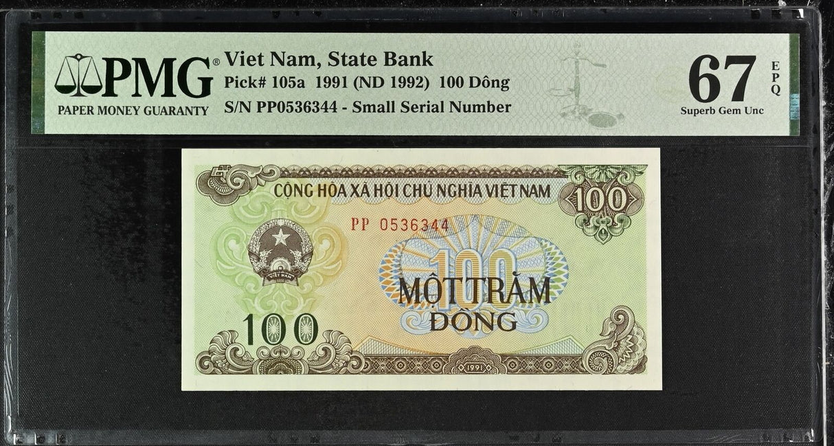 Vietnam 100 Dong 1991 ND 1992 P 105 a PP Prefix Superb Gem UNC PMG 67 EPQ