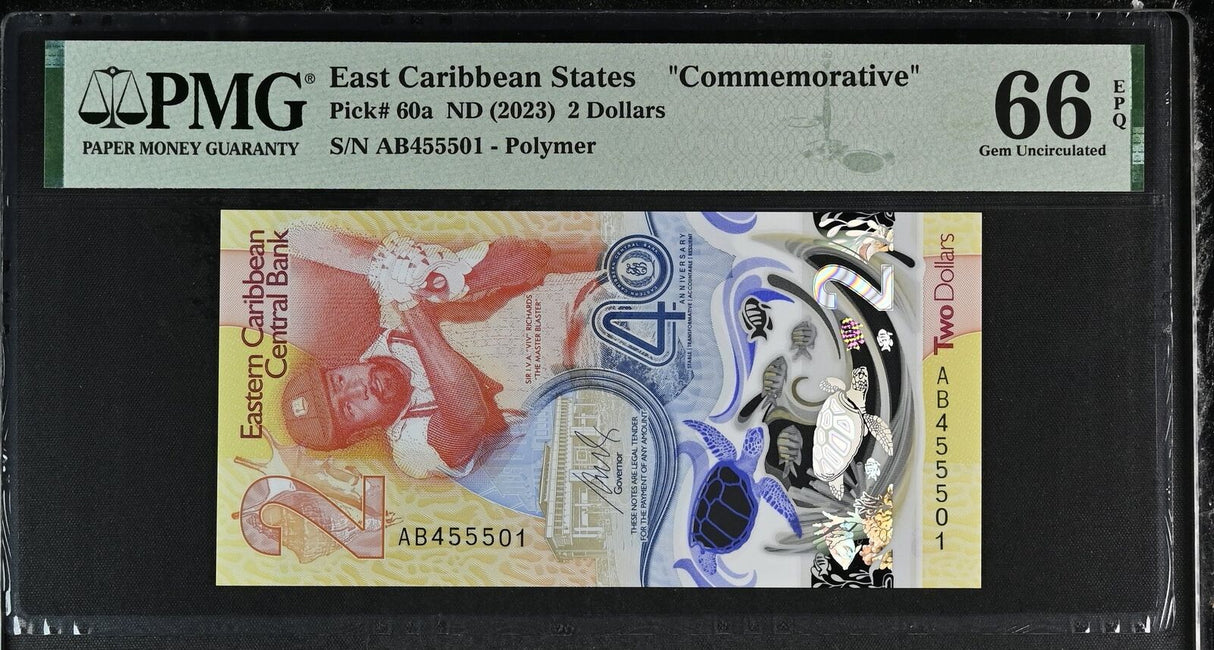 East Caribbean 2 Dollars ND 2023 P 60 a Comm. Gem UNC PMG 66 EPQ