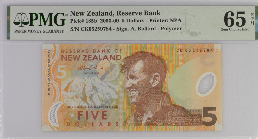 New Zealand 5 Dollars 2005 P 185 b Gem UNC PMG 65 EPQ