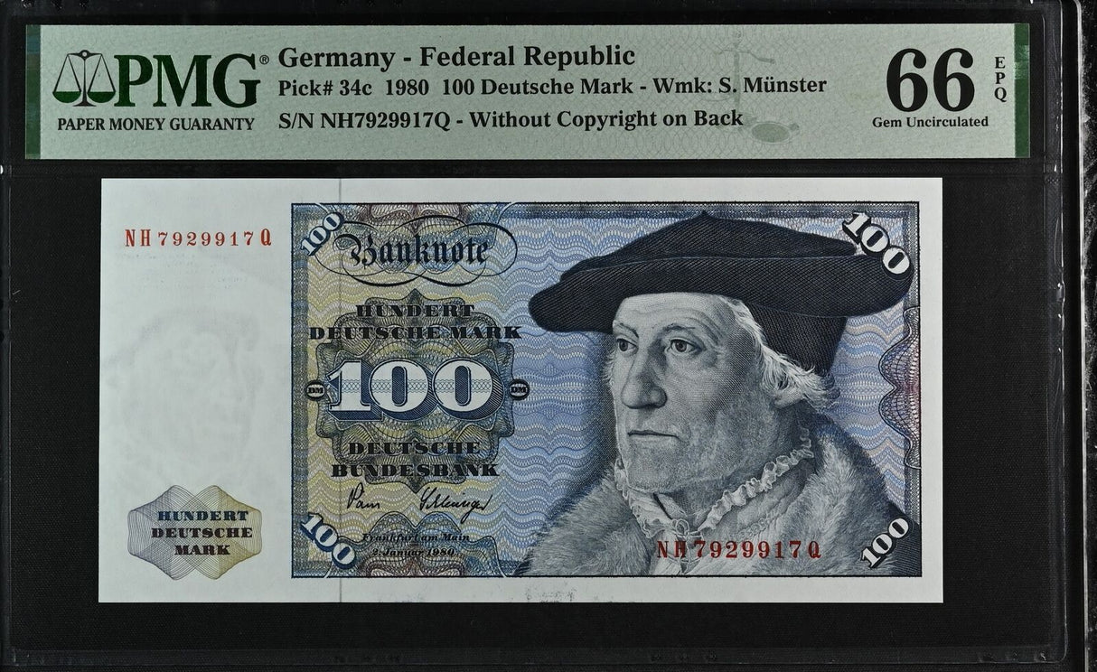 Germany Federal Republic 100 Mark 1980 P 34 c Gem UNC PMG 66 EPQ