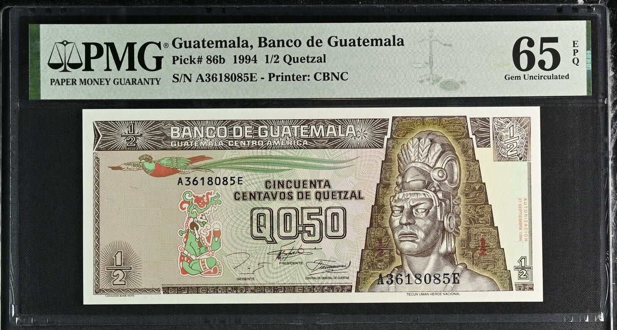 Guatemala 1/2 Quetzales 1994 P 86 b Gem UNC PMG 65 EPQ