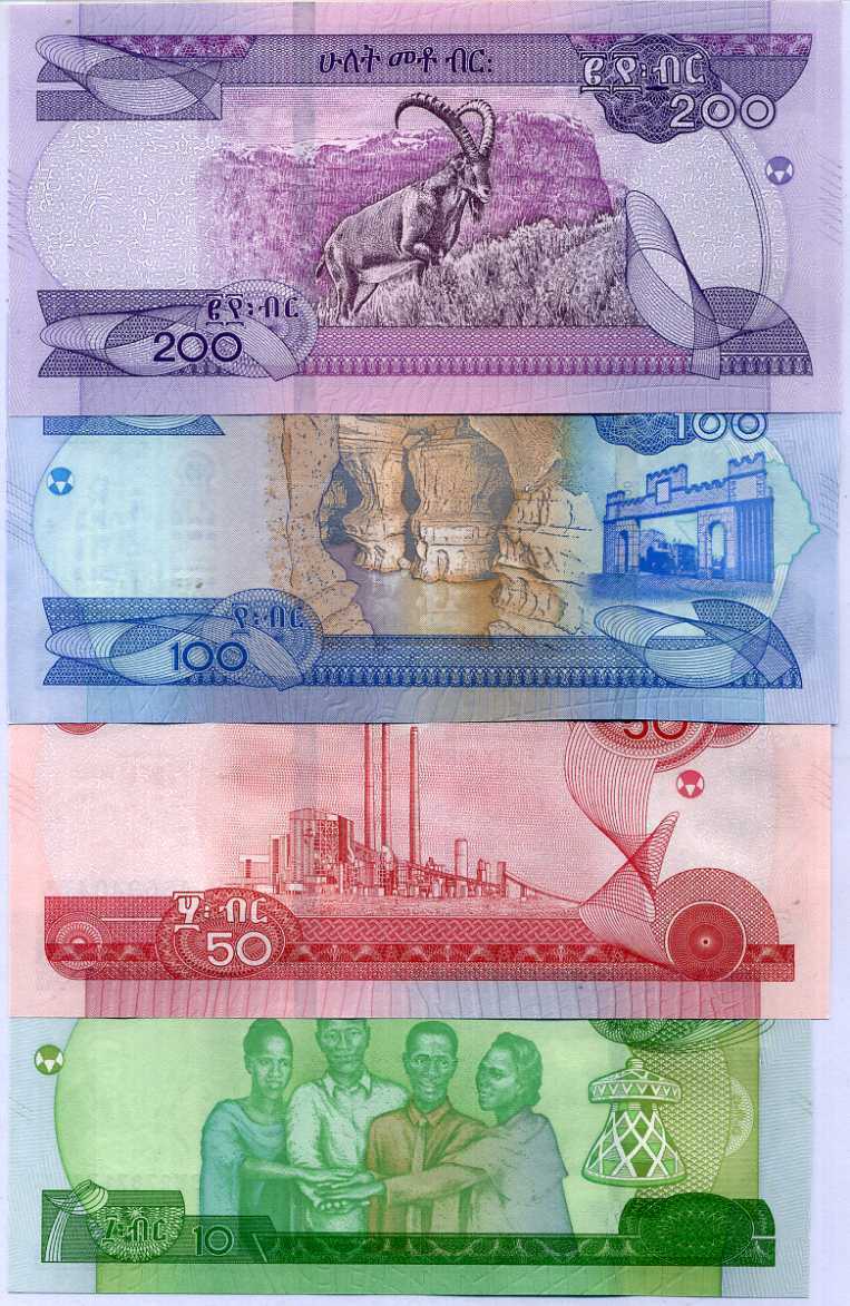Ethiopia Set 4 Pcs 10 50 100 200 Birr 2012/2020 P 53 54 55 56 UNC
