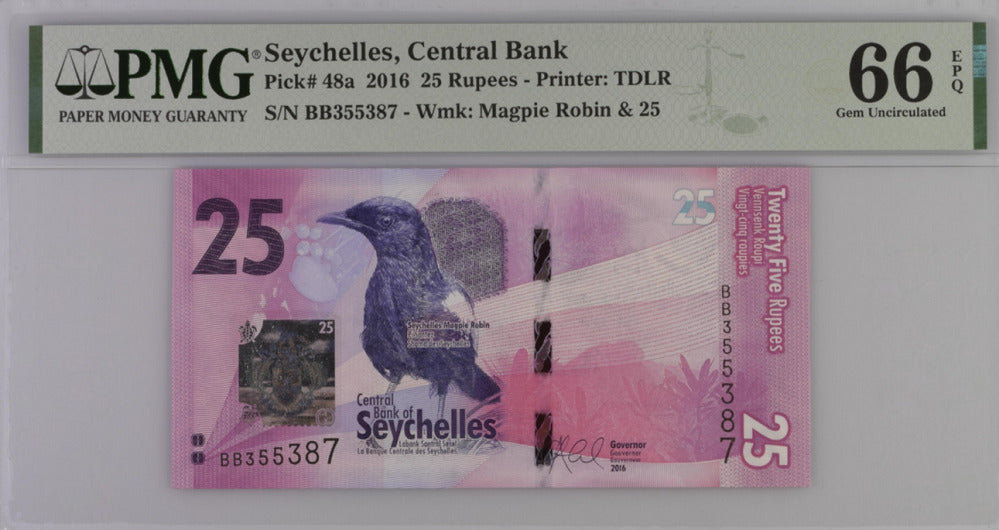Seychelles 25 Rupees ND 2016 P 48 a Gem UNC PMG 66 EPQ