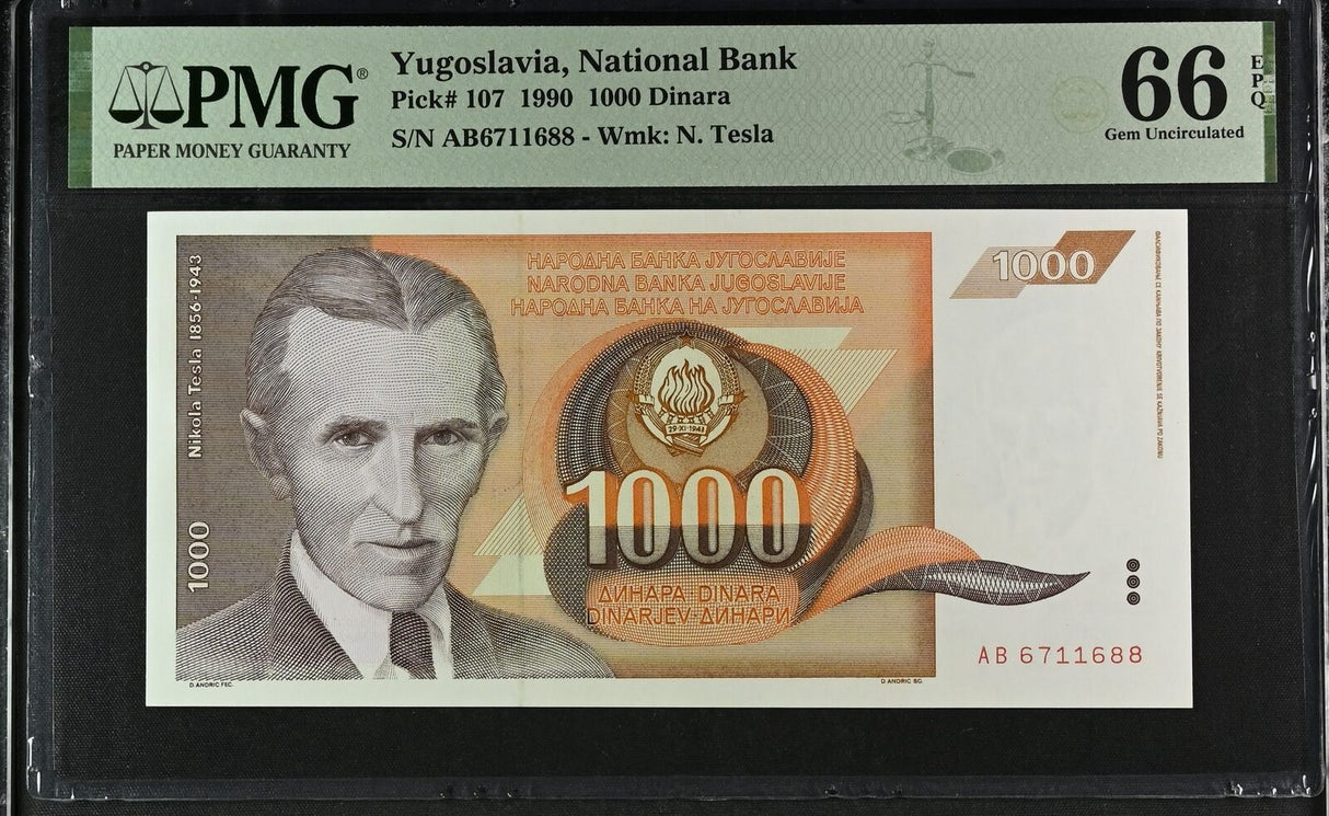 Yugoslavia 1000 Dinara 1990 P 107 Gem UNC PMG 66 EPQ