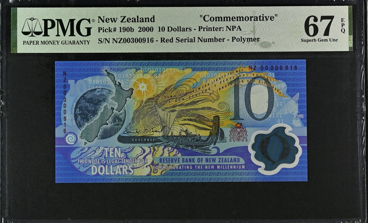 New Zealand 10 Dollars 2000 200th COMM. P 190 b Superb Gem UNC PMG 67 EPQ